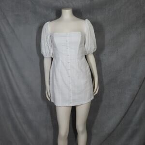 RUMER Chloe White 100% Cotton Puffy Sleeves Mini Dress Size XS